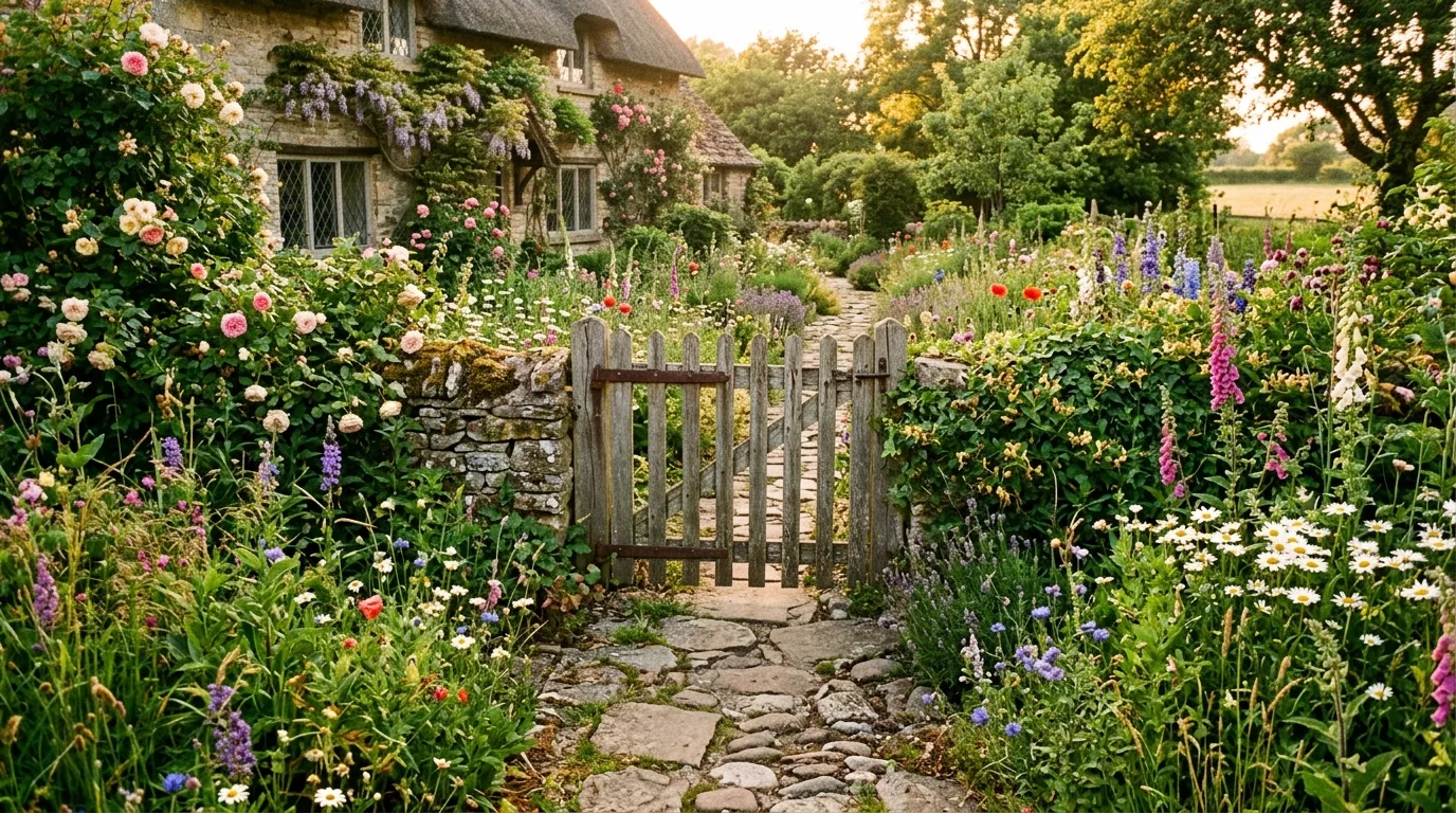 Fence-Framed Cottage Flowers